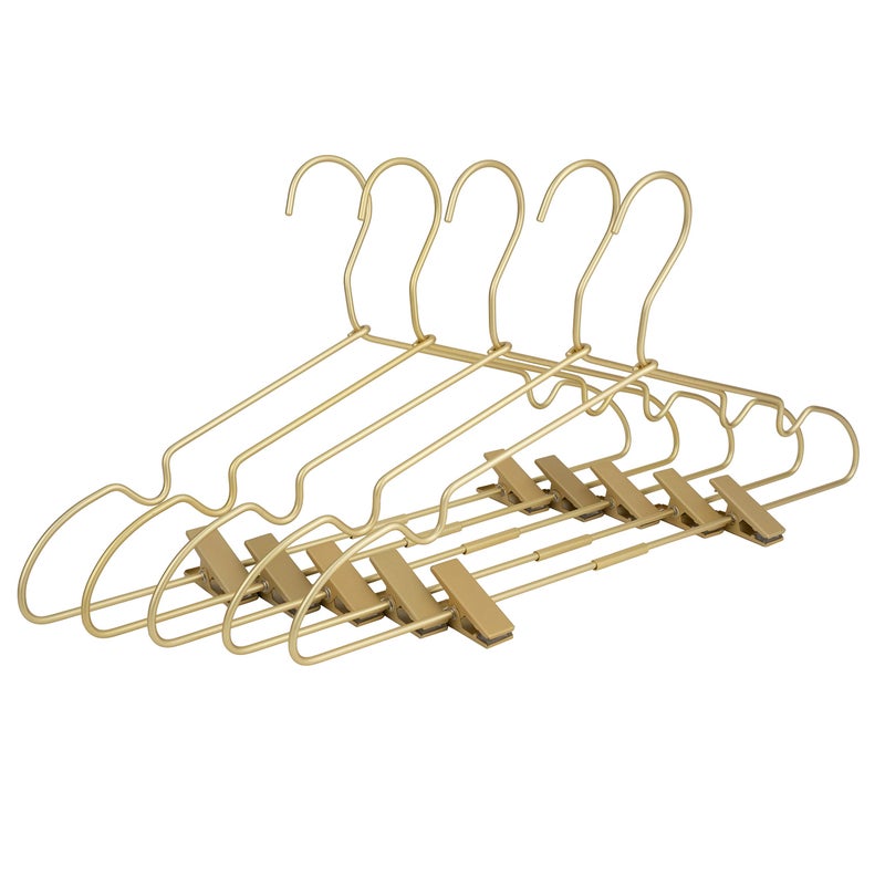 Koobay Premium 165 Matte Gold Metal Clothes Clips Hangers Heavy Duty Skirt Slack Hangers Metal Rack for Trousers Non Slip Clips Clothes Hanger Display and Storage 30 Pack