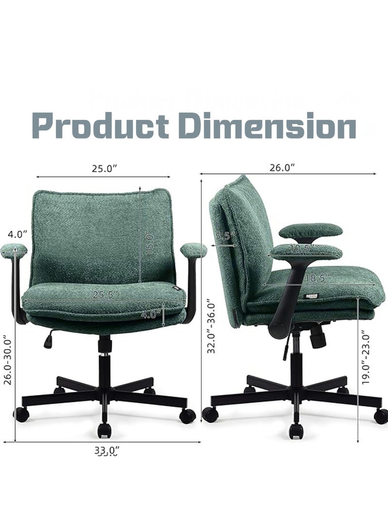 DROGO Criss Cross Legged Office Chair for Work at Home, Breathable Fabric, Flip up Armrest, Adjustable Height & Tilt Lock Recline Accent Chair for Long Hours Sitting Comfort | Swivel Computer Chair for Home Office Green - Image 3