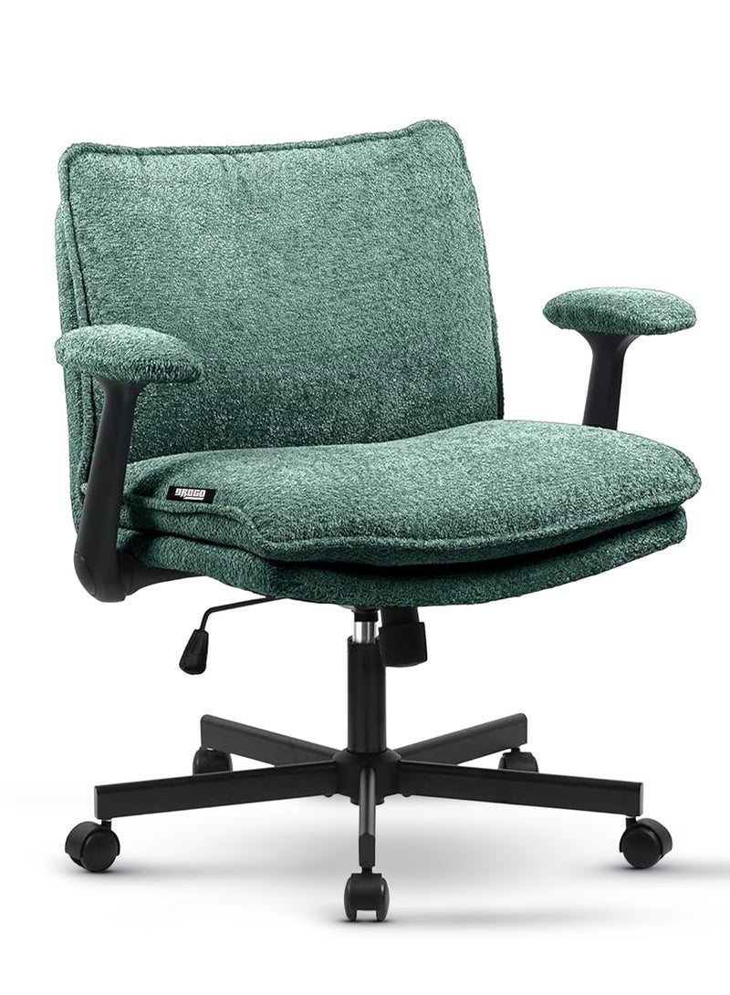 DROGO Criss Cross Legged Office Chair for Work at Home, Breathable Fabric, Flip up Armrest, Adjustable Height & Tilt Lock Recline Accent Chair for Long Hours Sitting Comfort | Swivel Computer Chair for Home Office Green - Image 1