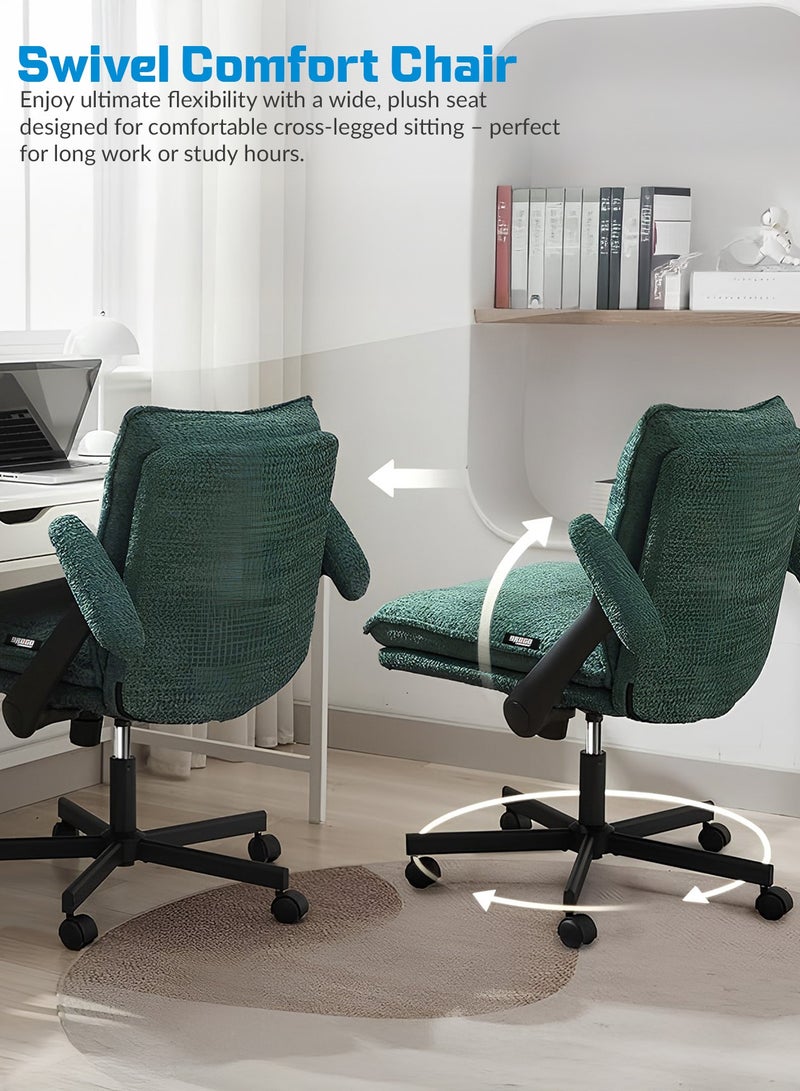 DROGO Criss Cross Legged Office Chair for Work at Home, Breathable Fabric, Flip up Armrest, Adjustable Height & Tilt Lock Recline Accent Chair for Long Hours Sitting Comfort | Swivel Computer Chair for Home Office Green - Image 4