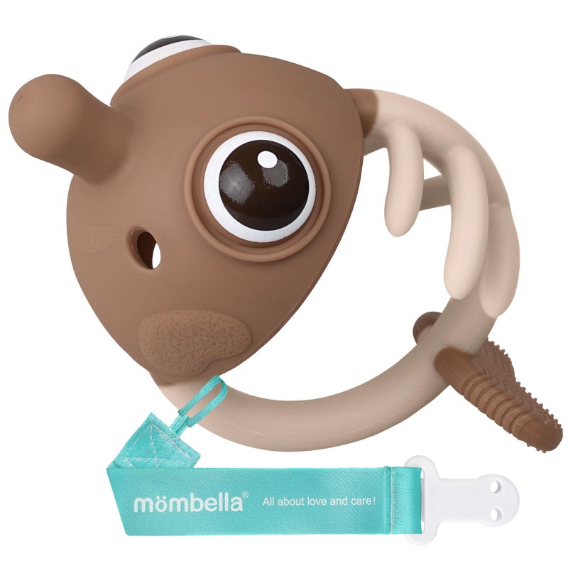 Mombella Baby Teething Toys for 3 Months Up with Pacifier Clip, Mombella Clownfish Teether for Babies 6 to 12 Months, Soft Silicone Infant Chew Toy for Months Old, Baby Shower Gifts for Boys Girls, Tanned - Image 1