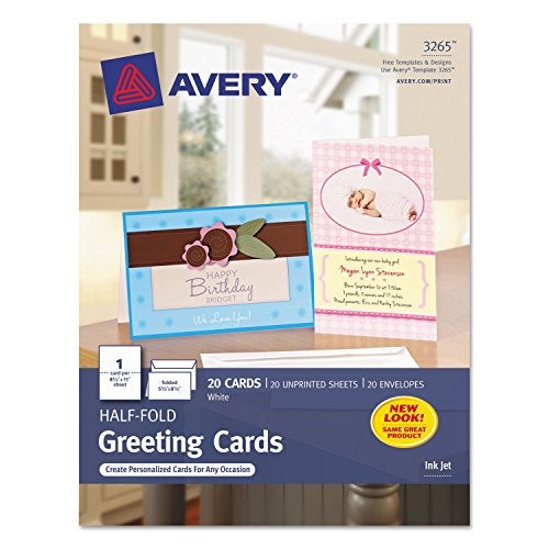 Avery 3265 Greeting Cards, Inkjet, 5-1/2-Inch x8-1/2-Inch, 20/BX, Matte White - Image 1