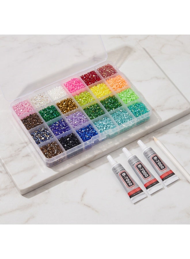 Starkids 32,000-Piece Resin Flatback Rhinestone Kit with 24 Vibrant Colors, B7000 Glue & Tweezers – 3mm for Nail Art, Crafts & Decor - Image 1