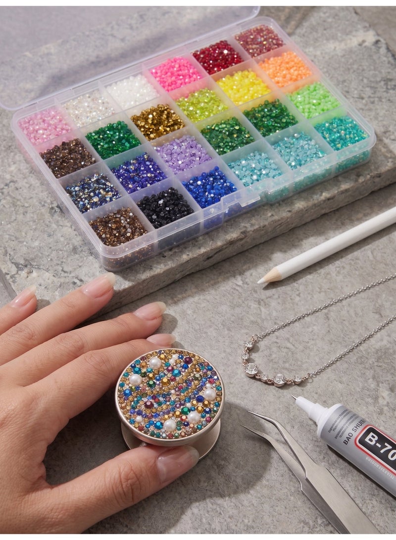 Starkids 32,000-Piece Resin Flatback Rhinestone Kit with 24 Vibrant Colors, B7000 Glue & Tweezers – 3mm for Nail Art, Crafts & Decor - Image 4