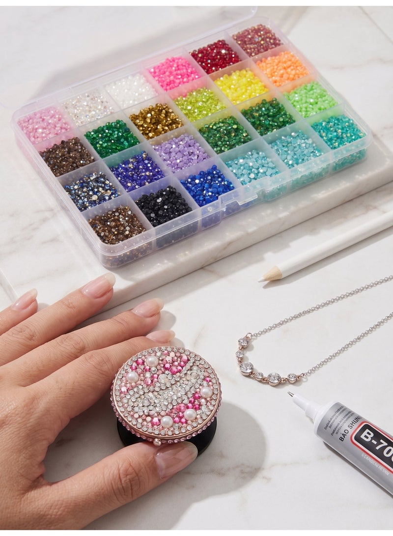 Starkids 32,000-Piece Resin Flatback Rhinestone Kit with 24 Vibrant Colors, B7000 Glue & Tweezers – 3mm for Nail Art, Crafts & Decor - Image 3