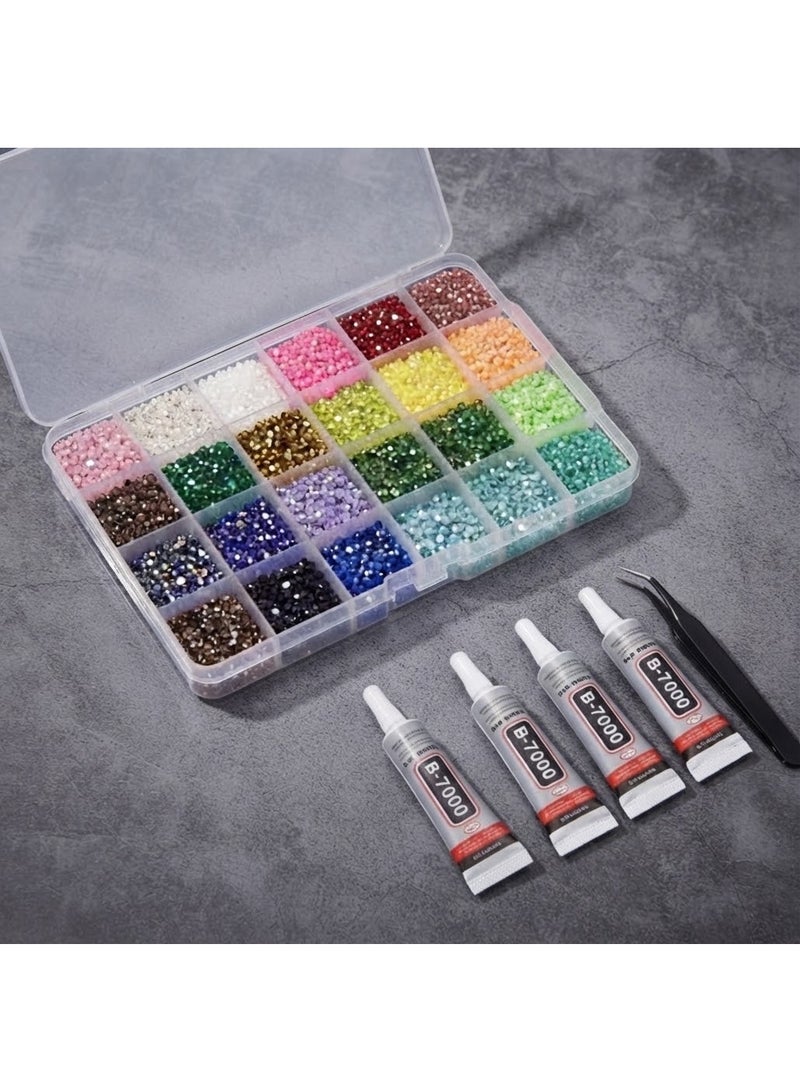 Starkids 32,000-Piece Resin Flatback Rhinestone Kit with 24 Vibrant Colors, B7000 Glue & Tweezers – 3mm for Nail Art, Crafts & Decor - Image 5
