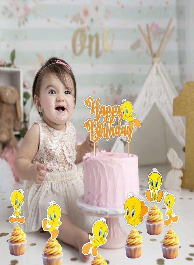 Seyal Twety Cupcake Toppers for Birthday - Set of Reusable Yellow Cartoon Bird Cupcake Picks - Durable Food-Safe Cardstock Decoration for Baby Shower, Boys and Girls Party, and Classic Animation Fans - Image 4