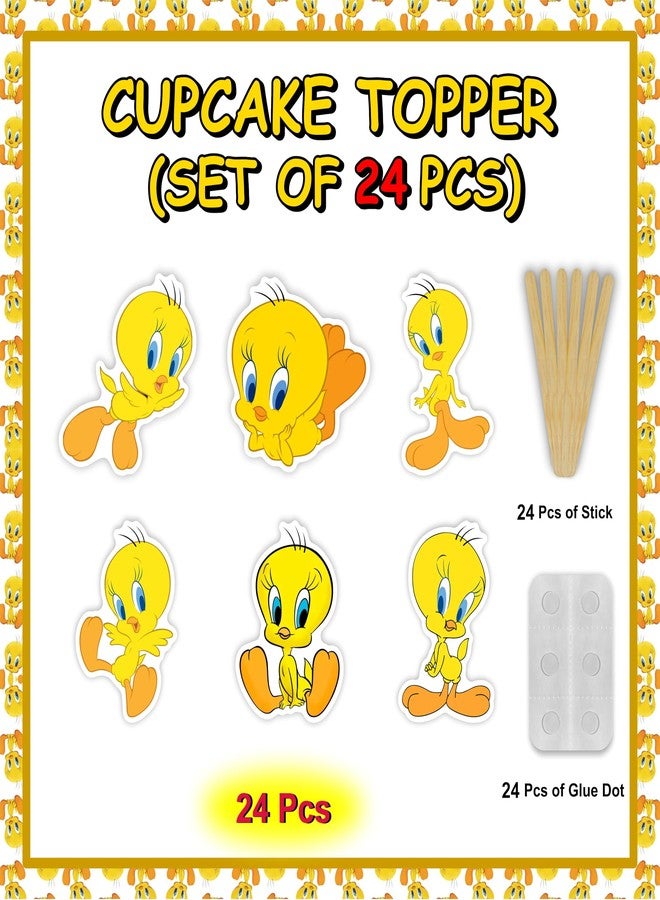 Seyal Twety Cupcake Toppers for Birthday - Set of Reusable Yellow Cartoon Bird Cupcake Picks - Durable Food-Safe Cardstock Decoration for Baby Shower, Boys and Girls Party, and Classic Animation Fans - Image 5