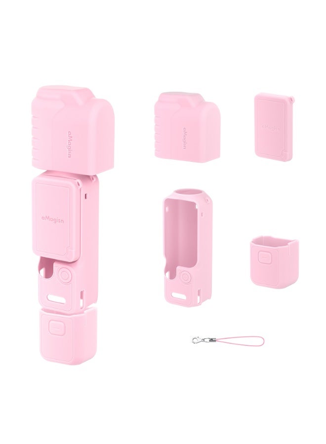aMagisn for DJI Osmo Pocket 4 Silicone Protective Case, Full Coverage Soft Handheld Camera Case with Precise Cutouts and Anti-Loss Strap (Pink) - Image 1