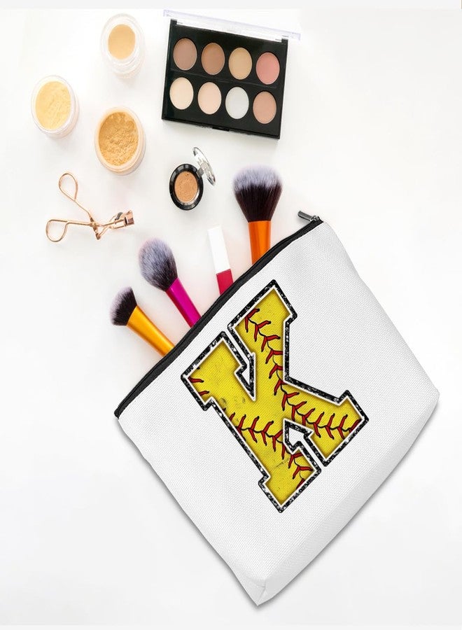 CQM Softball Gifts Initial Makeup Bag Monogrammed Cosmetic Bag Yellow Letter K Zipper Pouch Softball Accessories for Girls Women Player Coaches Friend Graduation Birthday Gifts - Image 3