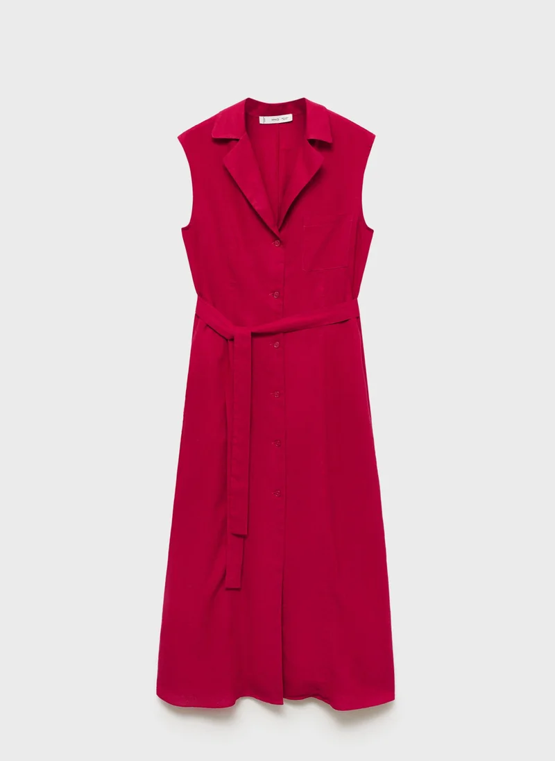 MANGO Belted Poplin Midi Dress