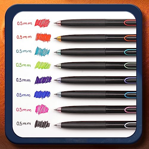 WRITECH Retractable Gel Ink Pens: 0.5mm Fine Point Pen Multicolor No Smear & Smudge for Journaling Sketching Drawing Extra Smooth Writing Non Bleed Silent Click Pen Set 8ct - Assorted Colors - Image 2