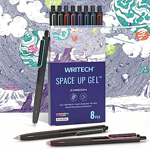 WRITECH Retractable Gel Ink Pens: 0.5mm Fine Point Pen Multicolor No Smear & Smudge for Journaling Sketching Drawing Extra Smooth Writing Non Bleed Silent Click Pen Set 8ct - Assorted Colors - Image 1