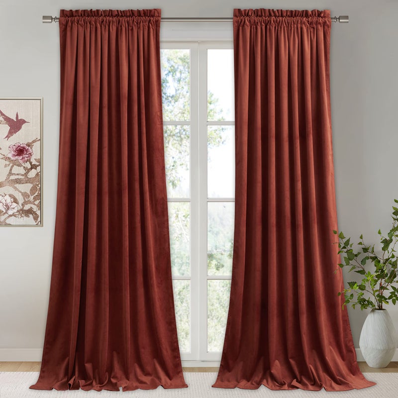 StangH Rust Curtains Velvet  Elegant Rod Pocket Sunlight Blocking Thermal Insulated Home Decoration for Living RoomGuest RoomBaby Nersury Rust W52 x L96 2 Panels