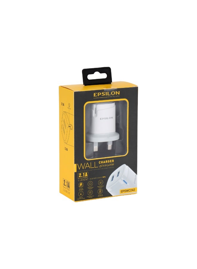 Epsilon Epsilon Wall Charger- Dual USB Ports, 2.1A Max Current/ Smart Charging with Protection Features, Indicator Light/ Low Power Consumption, Compact and Durable | EPSWC242 | White - Image 5
