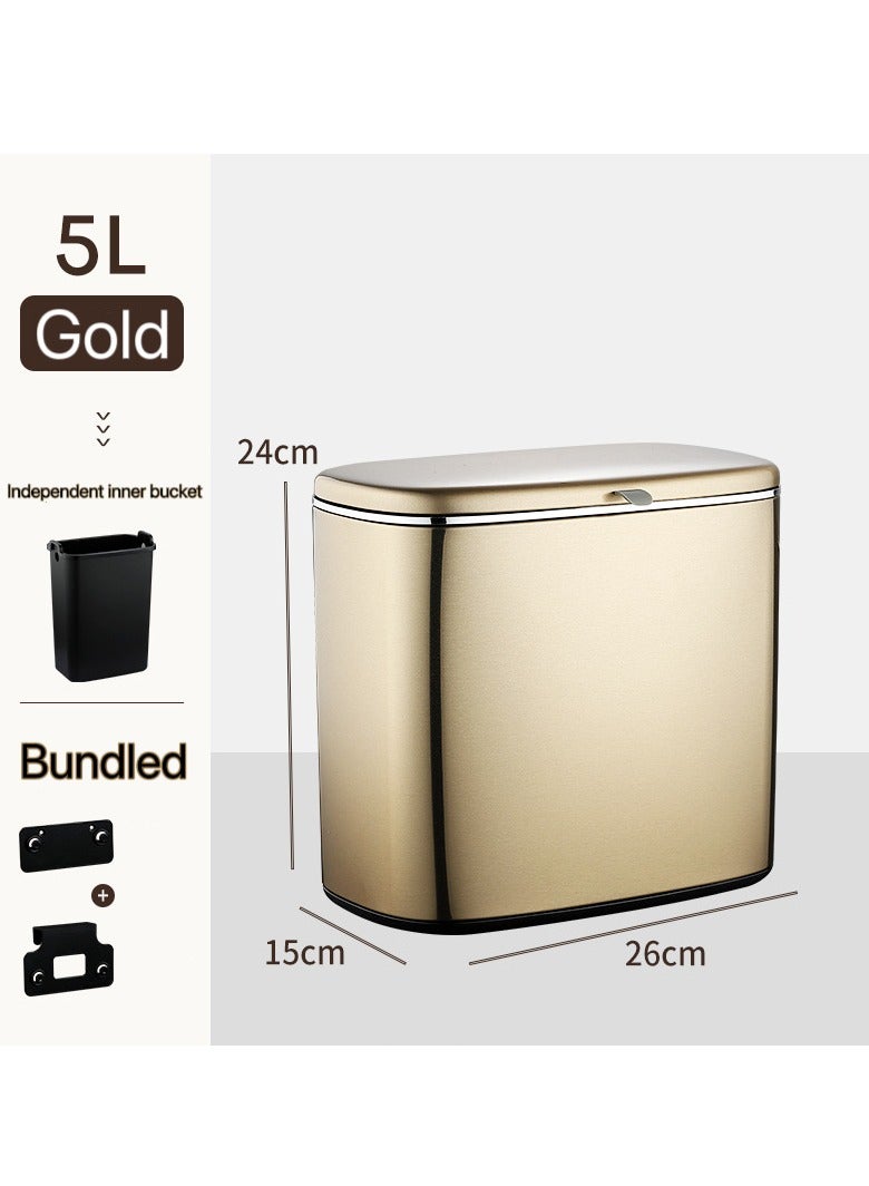 الفولاذ المقاوم للصدأ سلة المهملات ، مع غطاء داخل سلة المهملات ، 5L مطبخ سلة المهملات المستخدمة في أعلى الجدول ، بالوعة أو الجدار شنقا ، خزانة ، حمام ، غرفة نوم سلة المهملات - Image 2