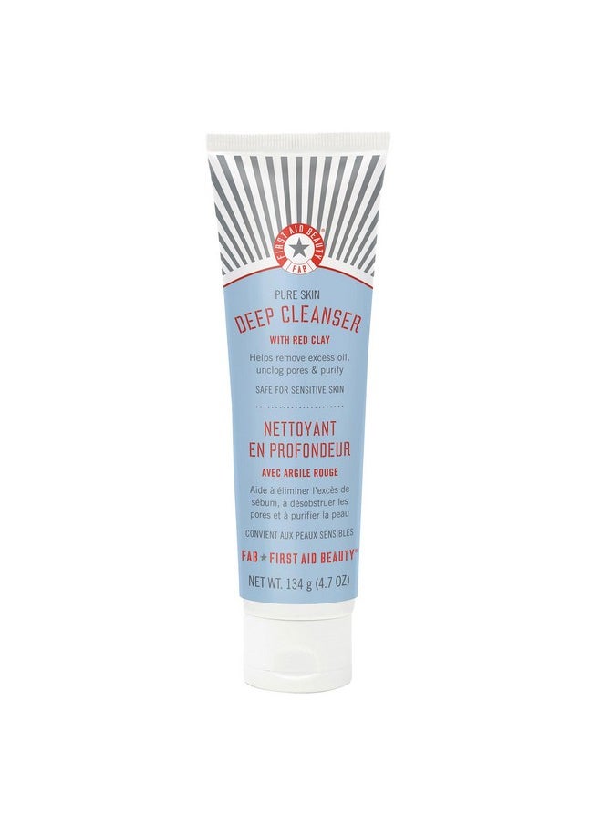 First Aid Beauty First Aid Beauty - Pure Skin Deep Cleanser with Red Clay, Deep Cleansing Face Wash with Antioxidant Booster for Oily and Blemish-Prone Skin, Reduce Oil & Unclog Pores, Safe for Sensitive Skin, 4.7 oz  - Image 1