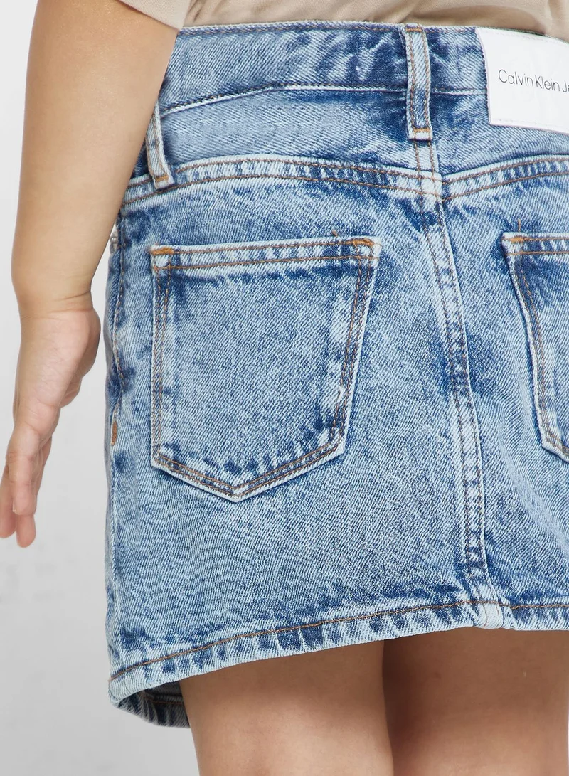 Calvin Klein Jeans Kids Light Wash A Line Denim Skirt