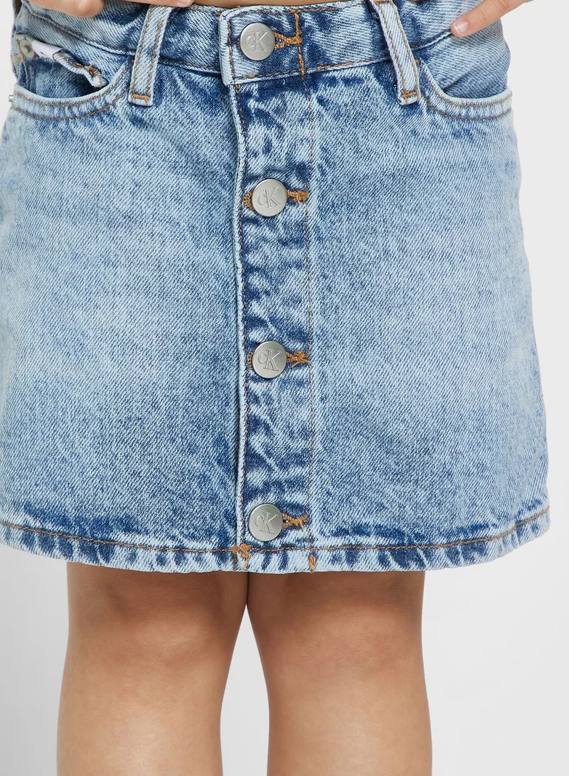 Calvin Klein Jeans Kids Light Wash A Line Denim Skirt