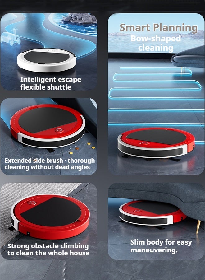 شو وو مكنسة روبوتية XM32 | مروحة شفط قوية ونحيفة بقوة 3000 باسكال | ترشيح عالي الكفاءة | مكنسة روبوتية أوتوماتيكية بالكامل، شحن USB، 7.4 فولت/15 واط، مناسبة للمنازل الكسولة، مزودة بجهاز تحكم عن بُعد (أحمر) - Image 3