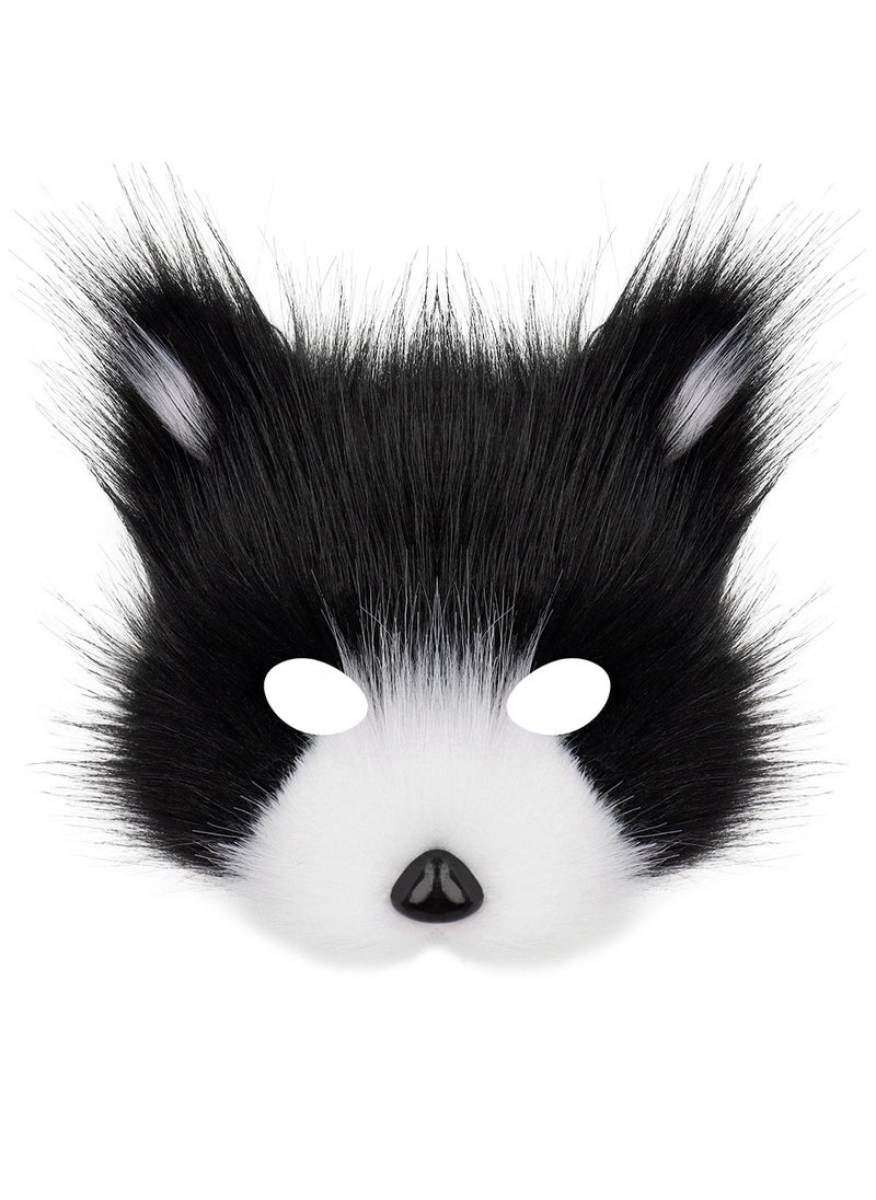 Generic Faux Fur Fox Mask Adult Cosplay Halloween black and white 