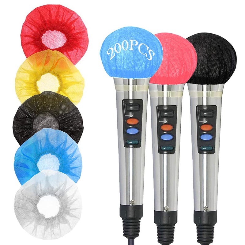 Barafat 200 Pcs Disposable Microphone Cover, Non-Woven Handheld Microphone Windscreen with Elastic Band, Clean and No-Odor Mic Covers for KTV, Interview, Recording Studio, Performance, Speech (Color) - Image 1
