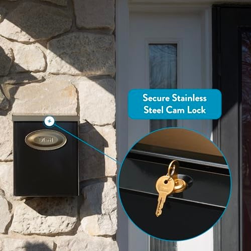 Architectural Mailboxes Designer™ Locking, Vertical Wall-Mounted Mailbox for Outside, Modern Metal Galvanized Steel Medium Mail Box with Lock and Key Drop Box, Black with Optional Mail Emblem - Image 2