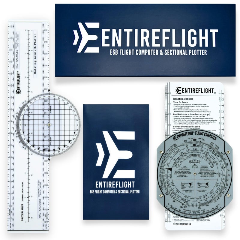EntireFlight - E6B Flight Computer, Aviation Plotter, & Manual Box Set - Essential Pilot Accessories and Aviation Tools for Your Flight Bag - Use with IFR VFR Sectional Charts - Flight Calculator - Image 1