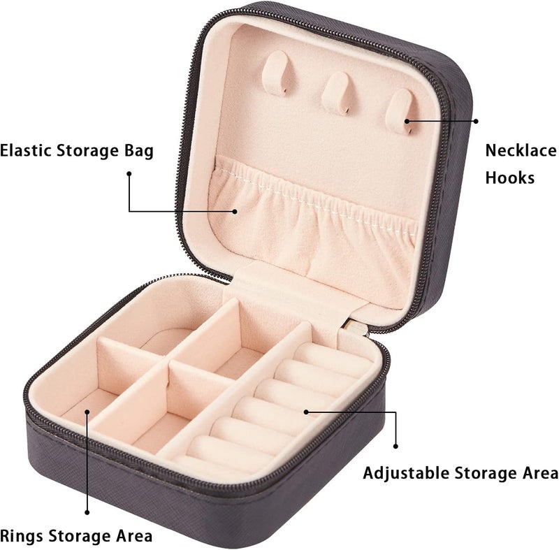 LETURE Pu leather small jewelry box, travel portable jewelry case for ring, pendant, earring, necklace, bracelet organizer storage holder boxes (black) - Image 2