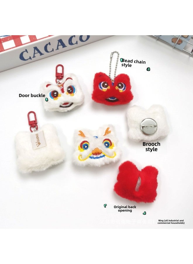 Year Dragon Year Cartoon Lion Dance Doll Pendant Clothing Hair Accessories Keychain Children's Socks Bag Accompanying Gift-Specifications:White And Red Lion Awakening-Color:Original Back Opening (no Brooch Or Hanging Chain) - Image 5