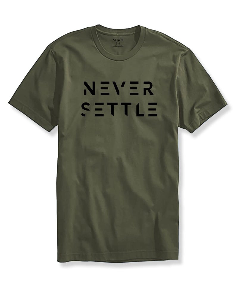 ADRO Mens Never Settle Cotton T-Shirt (RN22-03-SET-OL_Olive_S) - Image 1