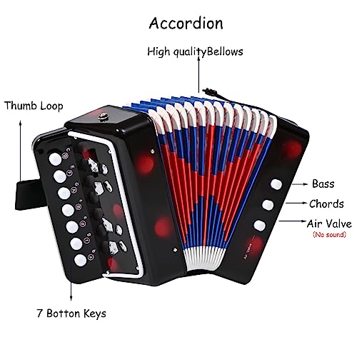 LIEKE Accordion 10 keys Button Accordion Toy for kidsMusical InstrumentMini Accordian for Children Beginners Black - Image 3