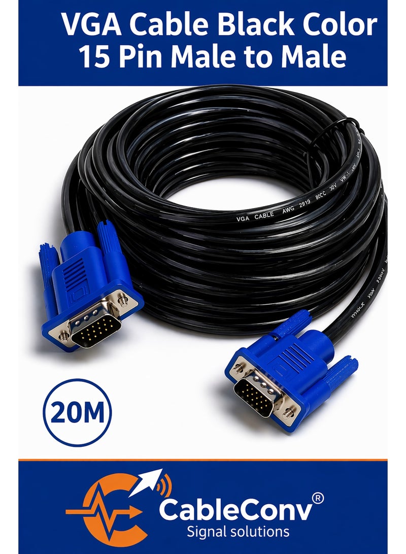 CABLE CONV 20M VGA to VGA 15 Pin Male to Male Cable – High Quality Video Display Cable - Image 1