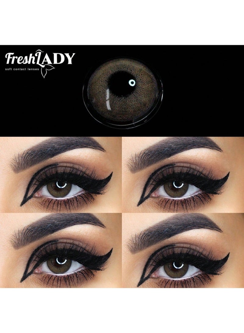 FRESH LADY Cinnamon Colored Contact Lenses - Yearly Disposable Cosmetic Lenses for Makeup and Cosplay - Image 1