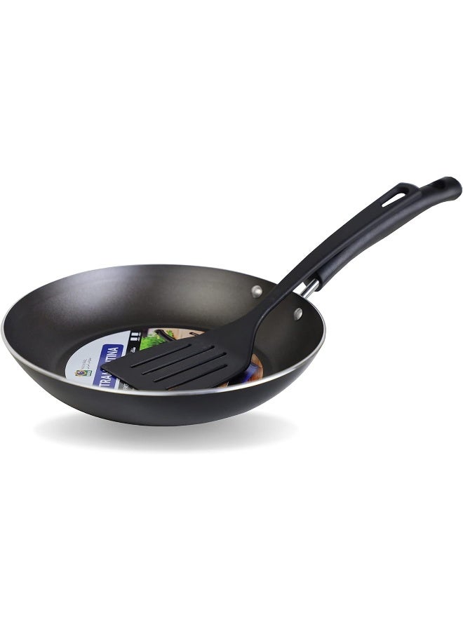 TRAMONTINA Tramontina Paris 22cm Aluminum Frying Pan with Interior Starflon Max PFOA Free Nonstick Coating and Exterior Black Silicon Coating with Spatula  - Image 1