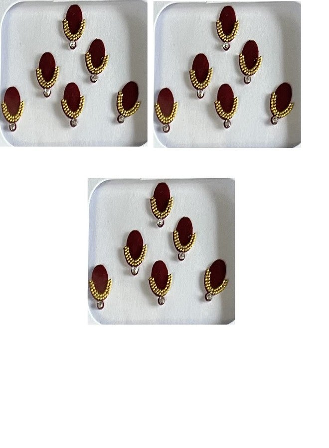 OJ Golden S Oval Shape 2 line Moti Stone Bindi Kumkum Sindoor Bindiya Tika Tilak Sticker Bridal Bindis For Wedding Occasional Simple Forehead Girls & Womens-Size 7 Pack of 3