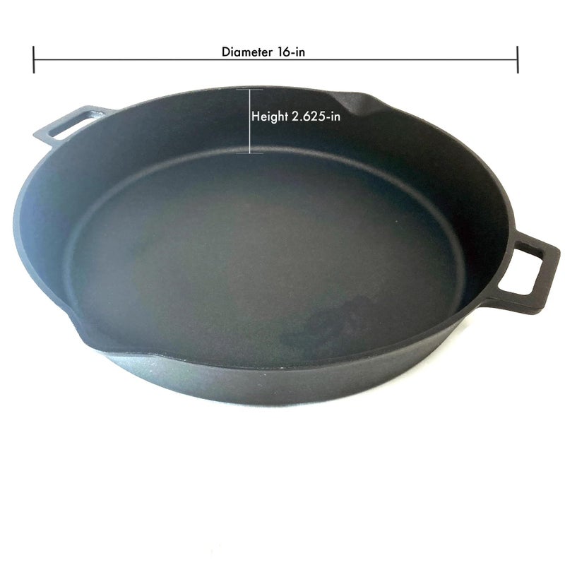 Bayou Classic بايو كلاسيك 7439 مقلاة حديد زهر مزدوجة المقبض 16 بوصة مع فتحات صب ميزات مقابض كبيرة مثالية للإفطار والشواء والقلي والتشويح والخبز - Image 5