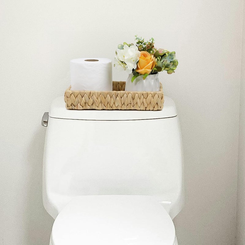 ORDELITE Bathroom Tray, 11 Inch Water Hyacinth Vanity Tray with Handle, Small Wicker Basket for Bathroom Toilet Tank Countertop, Wicker Bathroom Trays for Counter Decor - Image 3