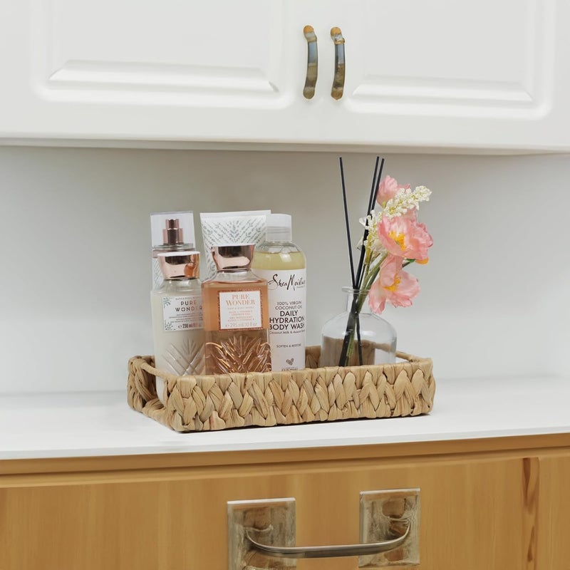 ORDELITE Bathroom Tray, 11 Inch Water Hyacinth Vanity Tray with Handle, Small Wicker Basket for Bathroom Toilet Tank Countertop, Wicker Bathroom Trays for Counter Decor - Image 2