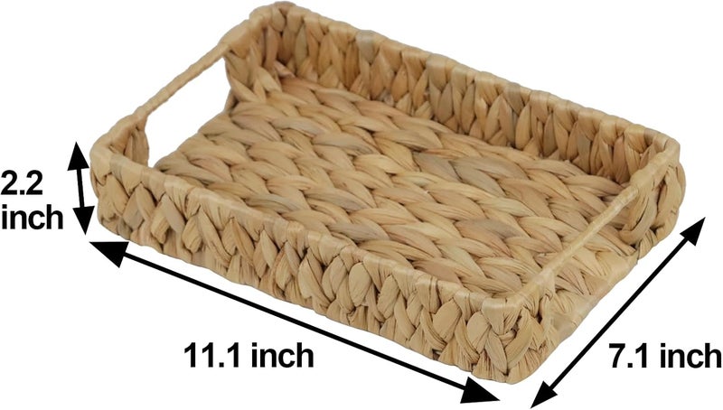 ORDELITE Bathroom Tray, 11 Inch Water Hyacinth Vanity Tray with Handle, Small Wicker Basket for Bathroom Toilet Tank Countertop, Wicker Bathroom Trays for Counter Decor - Image 4