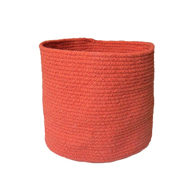 ATMAH Sunset Orange Round Handwoven 100% Cotton Planter Basket(Set of 1)(Medium-25cm X 25cm) - Image 4