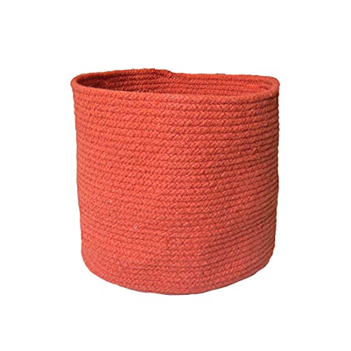 ATMAH Sunset Orange Round Handwoven 100% Cotton Planter Basket(Set of 1)(Medium-25cm X 25cm) - Image 1