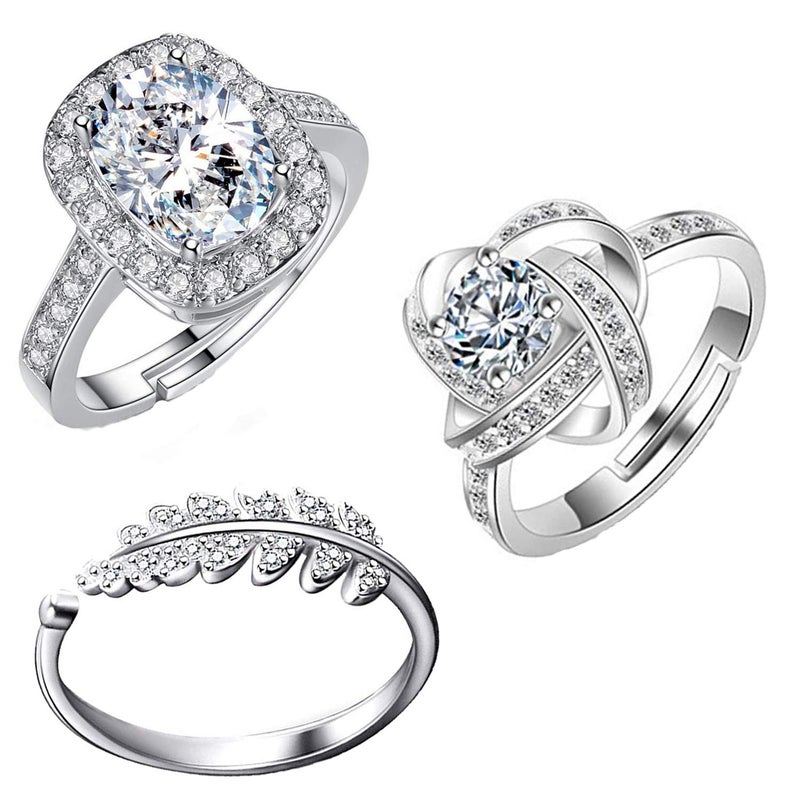 Mahi Colorful Crystsal Studded Adjustable Finger Ring Combo for Women (PACO1105158PR) - Image 1