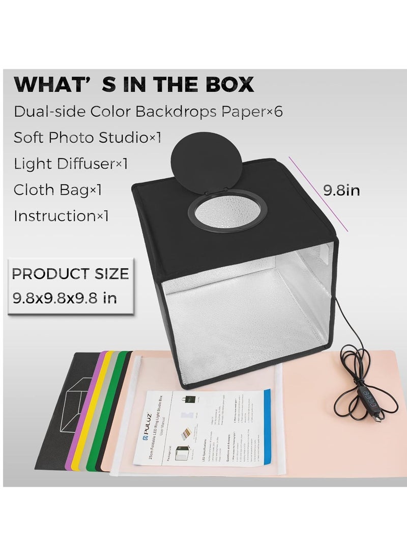 PULUZ 13-Piece Portable Photography Light Box And Backdrop Set Black Studio Box Shooting Tent Foldable Light Box 25cm 12 color Photo Box  - Image 4