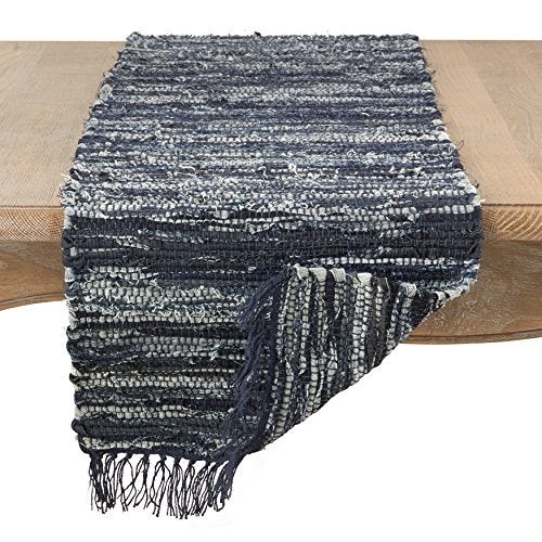 Saro Lifestyle Denim Chindi Runner, NavyBlue, 13"x72" - Image 2