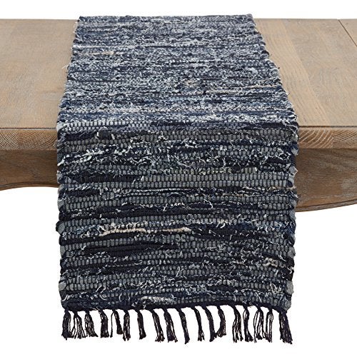 Saro Lifestyle Denim Chindi Runner, NavyBlue, 13"x72" - Image 1