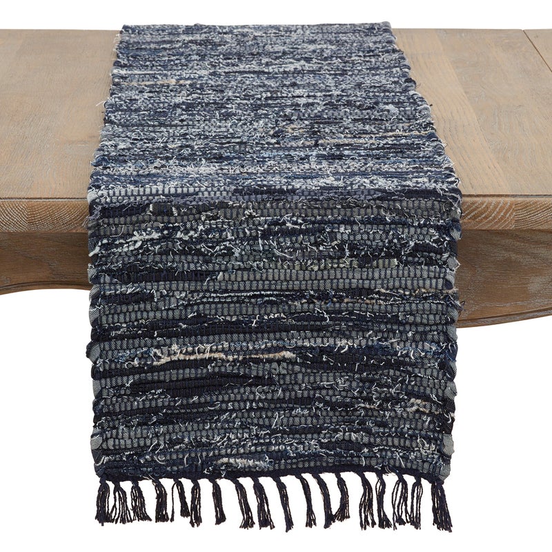 Saro Lifestyle Denim Chindi Runner, NavyBlue, 13"x72" - Image 4
