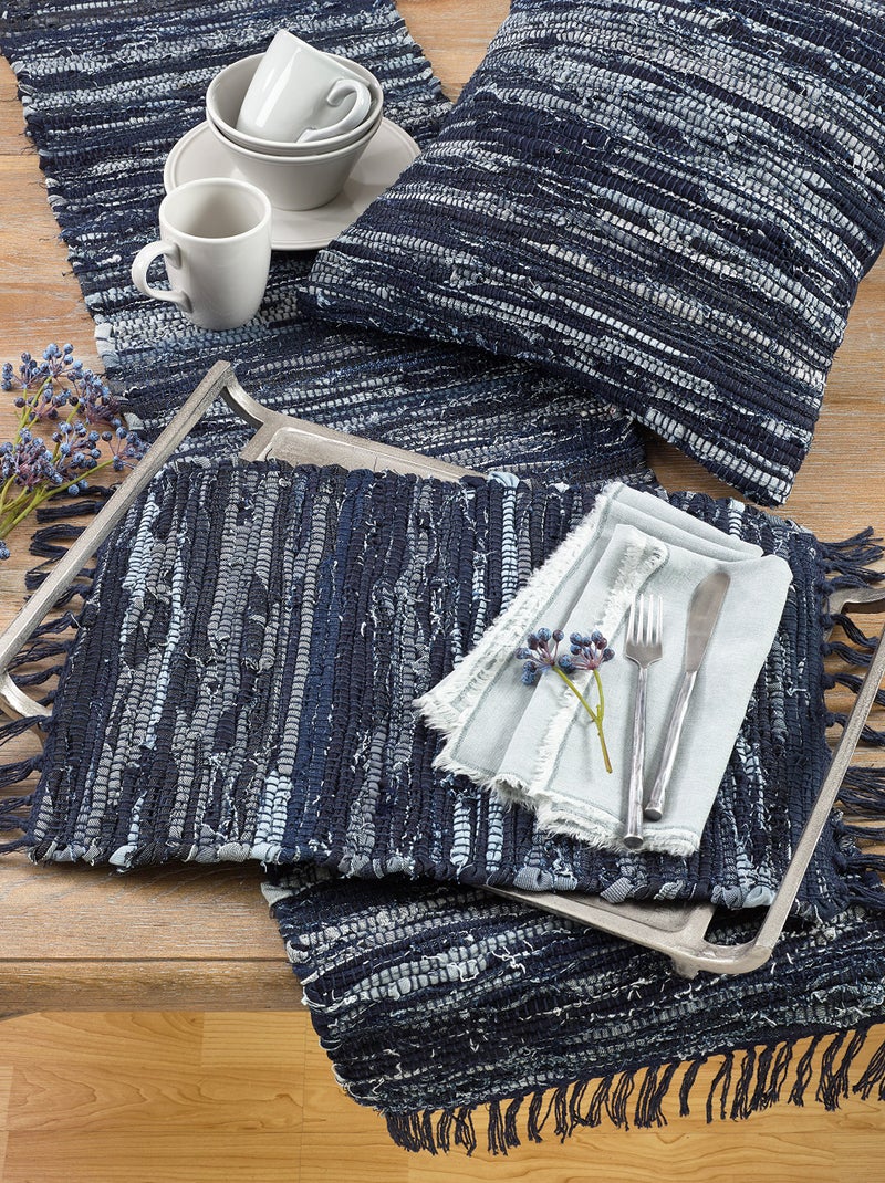 Saro Lifestyle Denim Chindi Runner, NavyBlue, 13"x72" - Image 3