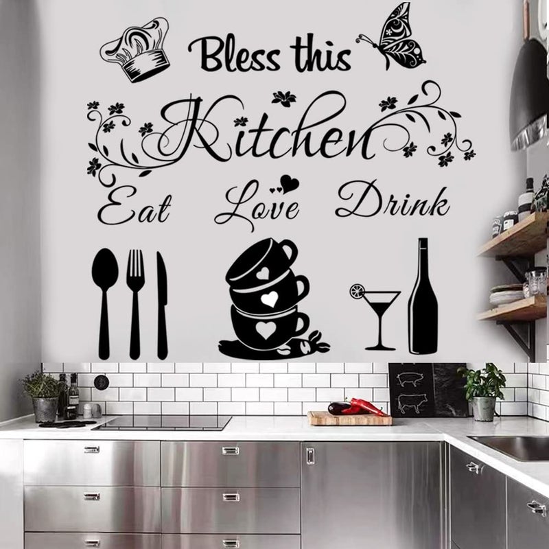 Casa Decor Bless This Kitchen Wall Stickers - Vinyl DIY Art Peel and Stick Wall Decals for Home Office School Coffee - Image 1