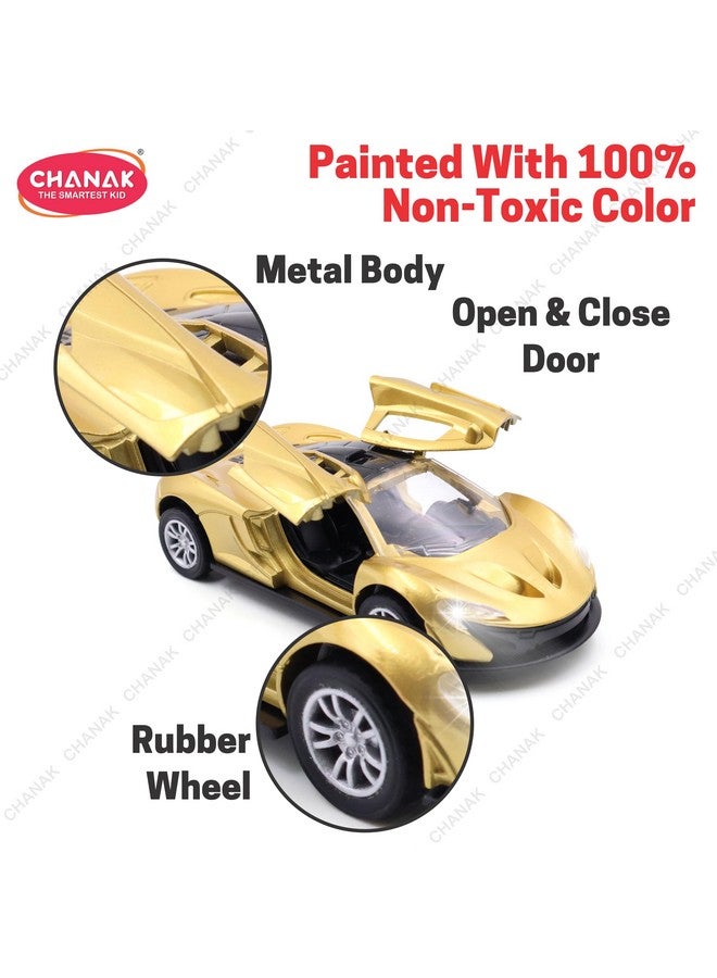 Chanak Chanak Premium Metal Die-Cast Sports Racer Car, Metal Car with Realistic Engine Sound, LED Lights, Open & Close Doors, Pull Back Car Zinc Alloy for Kids Above 3 Years, BIS Approved (Gold) - Image 3